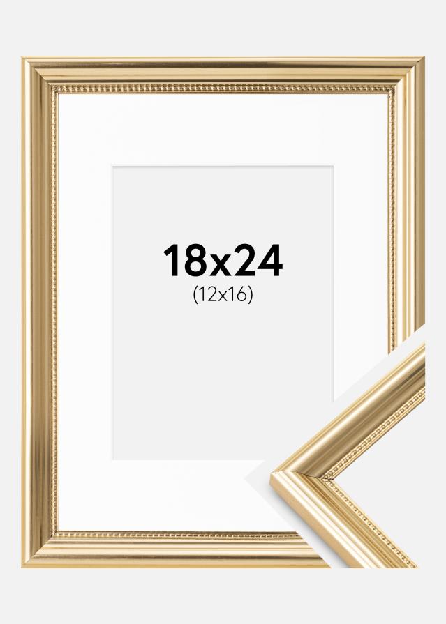 Ram med passepartou Fotolijst Gala Goud 18x24 cm - Passe-partout Wit 13x17 cm