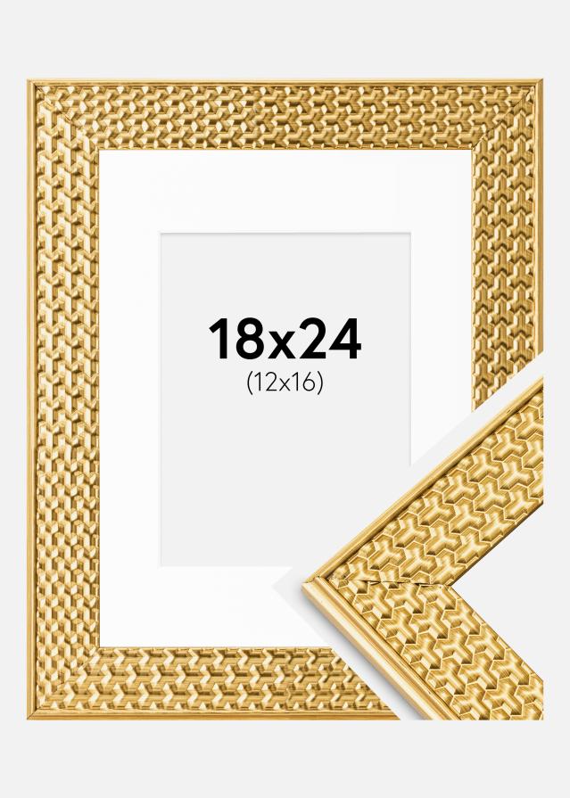 Ram med passepartou Fotolijst Grace Goud 18x24 cm - Passe-partout Wit 13x17 cm
