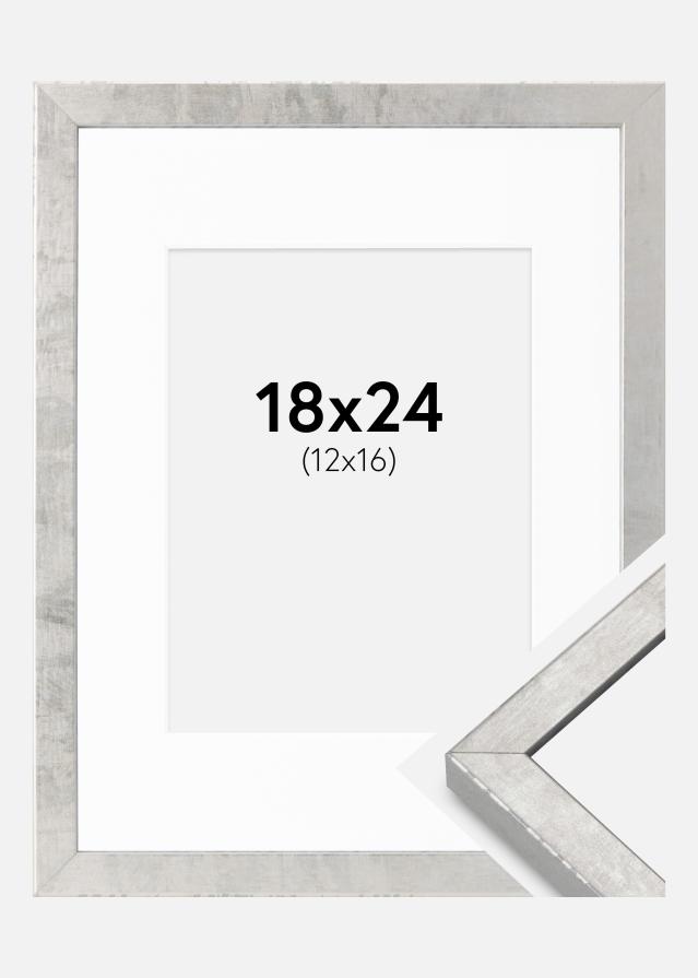 Ram med passepartou Fotolijst Ares Zilver 18x24 cm - Passe-partout Wit 13x17 cm