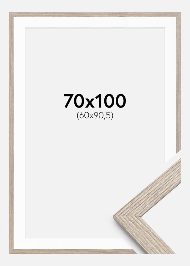 Ram med passepartou Fotolijst Stilren Greige eik 70x100 cm - Passe-partout Wit 61x91,5 cm