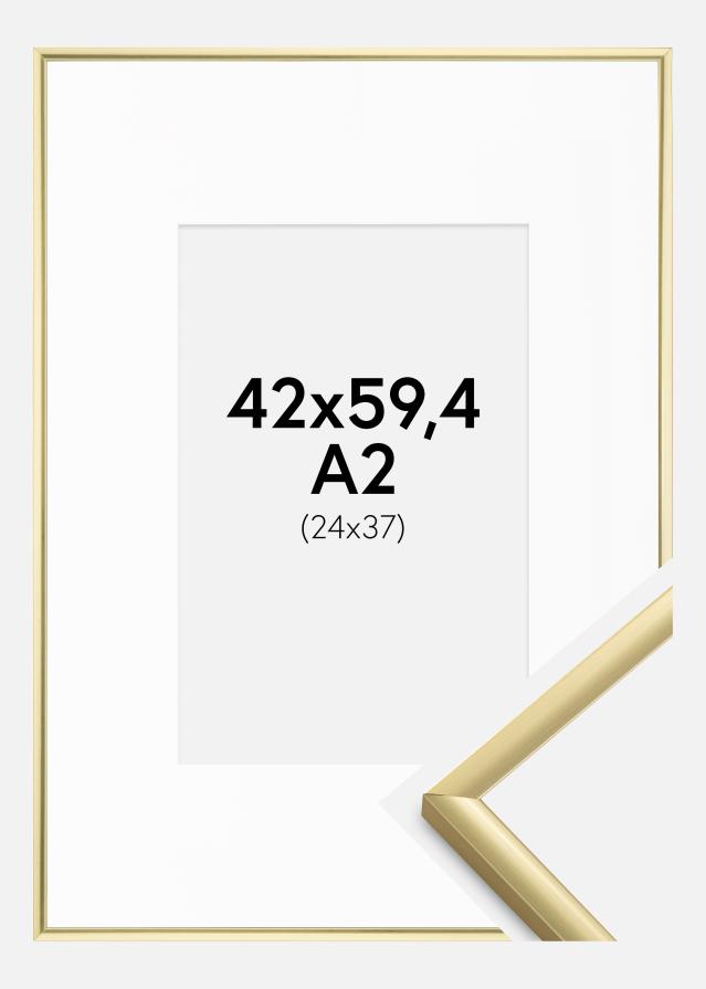 Ram med passepartou Fotolijst New Lifestyle Goud 42x59,4 cm (A2) - Passe-partout Wit 25x38 cm
