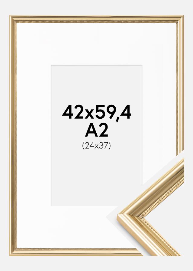 Ram med passepartou Fotolijst Gala Goud 42x59,4 cm (A2) - Passe-partout Wit 25x38 cm