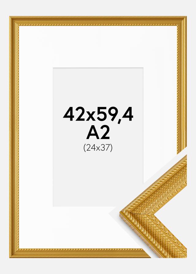 Ram med passepartou Fotolijst Lattice Goud 42x59,4 cm - Passe-partout Wit 25x38 cm