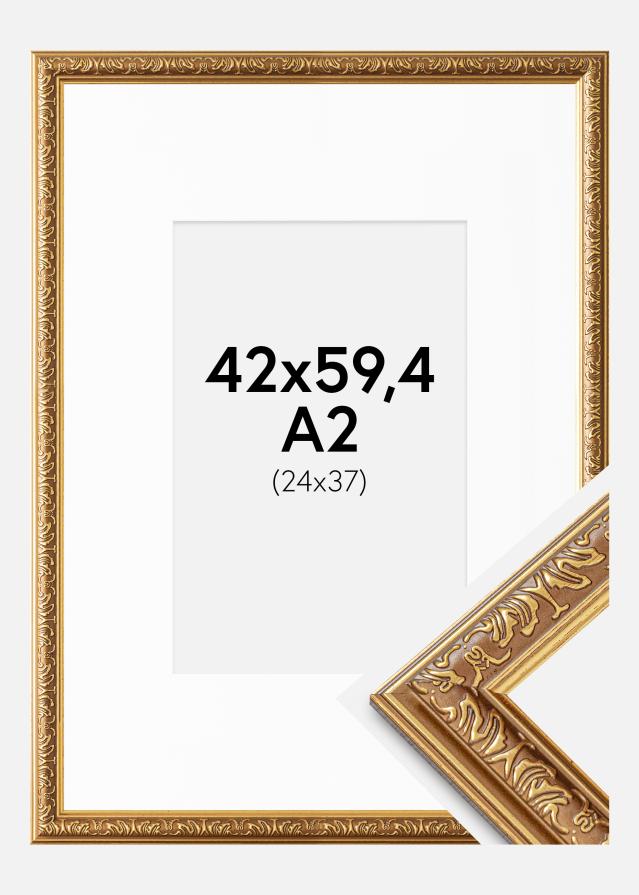 Ram med passepartou Fotolijst Swirl Goud 42x59,4 cm - Passe-partout Wit 25x38 cm
