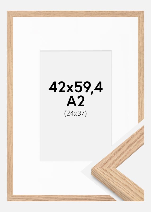 Ram med passepartou Fotolijst Tidlös Massief Eik 42x59,4 cm - Passe-partout Wit 25x38 cm