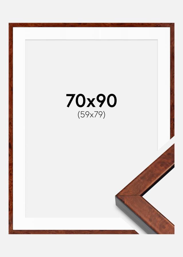 Ram med passepartou Fotolijst Hermes okkernoot 70x90 cm - Passe-partout Wit 60x80 cm