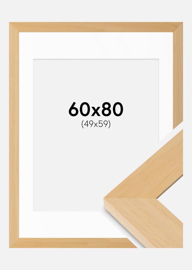 Ram med passepartou Fotolijst Juno Hout 60x80 cm - Passe-partout Wit 50x60 cm