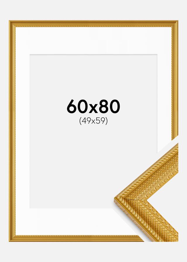 Ram med passepartou Fotolijst Lattice Goud 60x80 cm - Passe-partout Wit 50x60 cm