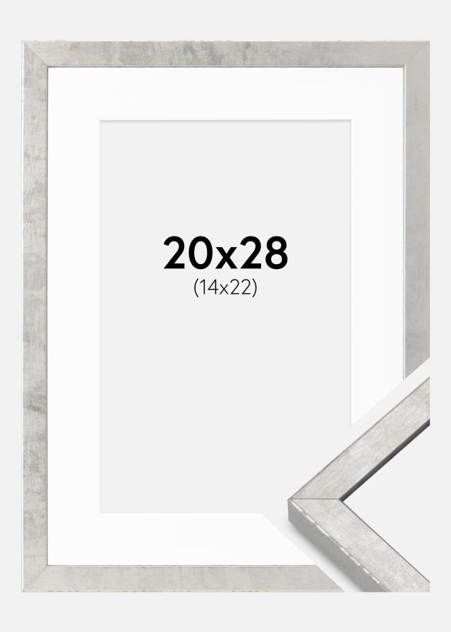 Ram med passepartou Fotolijst Ares Zilver 20x28 cm - Passe-partout Wit 15x23 cm