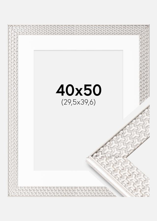Ram med passepartou Fotolijst Grace Zilver 40x50 cm - Passe-partout Wit 12x16 inches