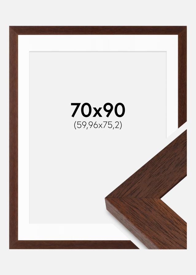 Ram med passepartou Fotolijst Juno Teak 70x90 cm - Passe-partout Wit 24x30 inches
