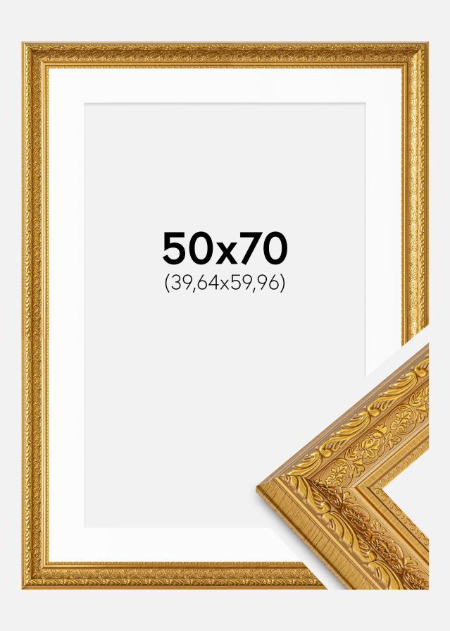 Ram med passepartou Fotolijst Ornate Goud 50x70 cm - Passe-partout Wit 16x24 inches