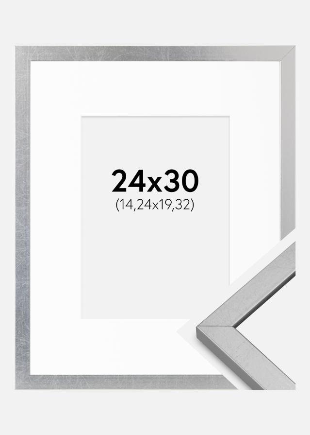 Ram med passepartou Fotolijst Minerva Zilver 24x30 cm - Passe-partout Wit 6x8 inches