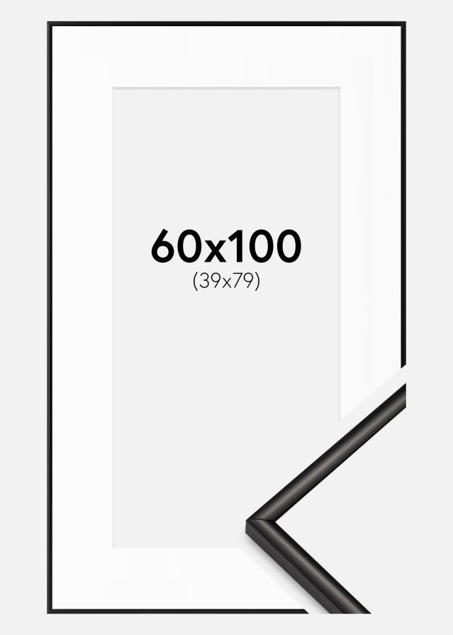 Ram med passepartou Fotolijst Scandi Mat Zwart 60x100 cm - Passe-partout Wit 40x80 cm
