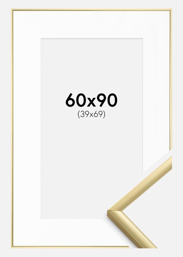 Ram med passepartou Fotolijst New Lifestyle Goud 60x90 cm - Passe-partout Wit 40x70 cm