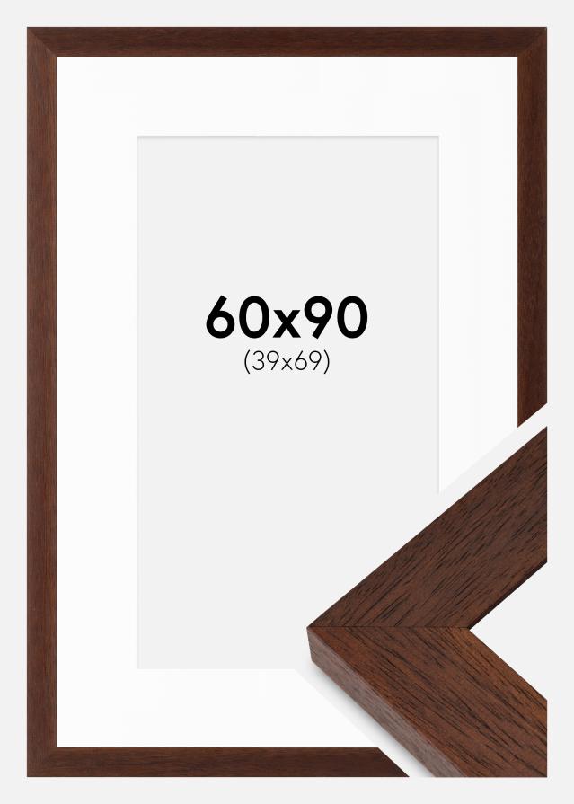 Ram med passepartou Fotolijst Juno Teak 60x90 cm - Passe-partout Wit 40x70 cm
