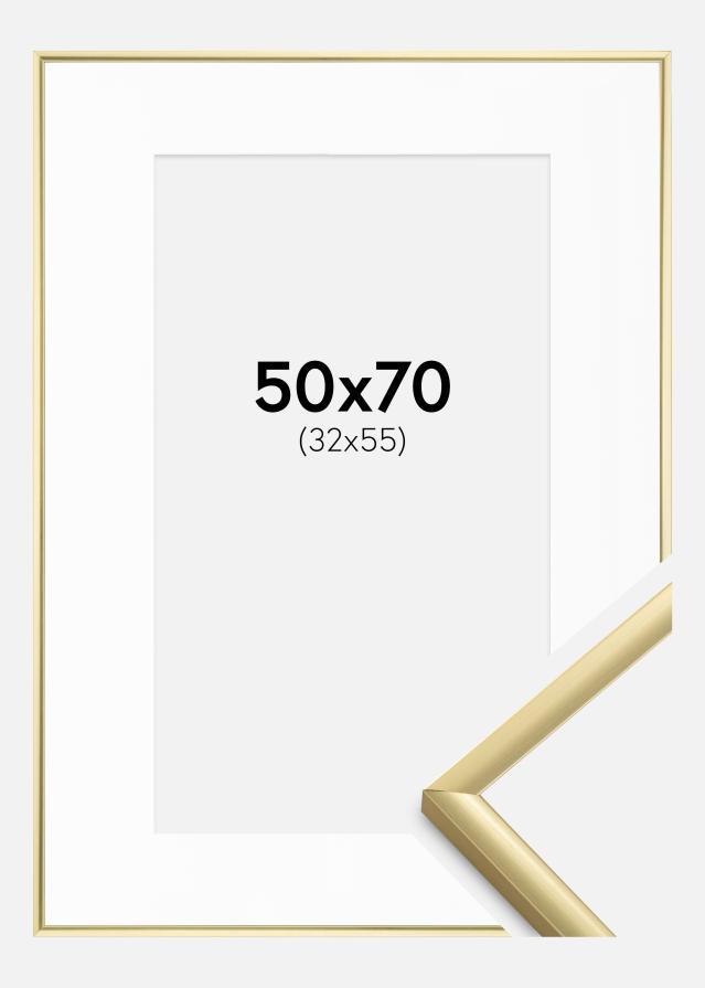 Ram med passepartou Fotolijst New Lifestyle Goud 50x70 cm - Passe-partout Wit 33x56 cm