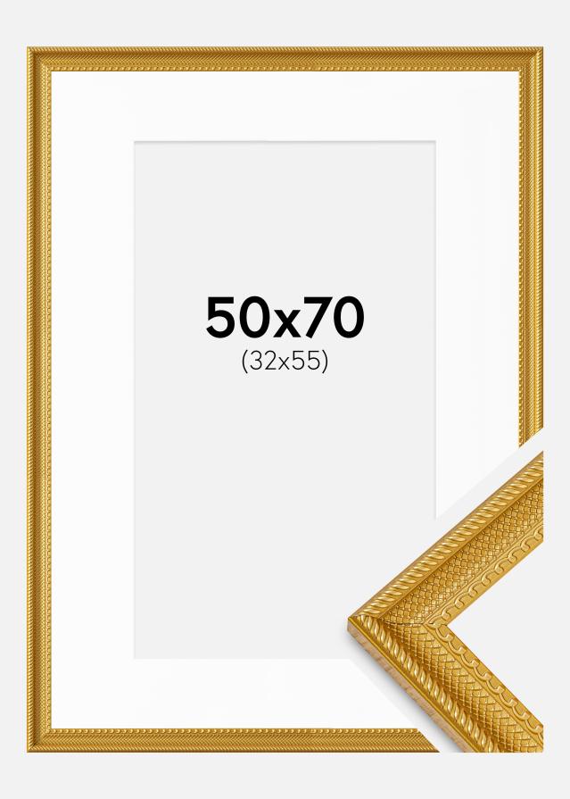 Ram med passepartou Fotolijst Lattice Goud 50x70 cm - Passe-partout Wit 33x56 cm