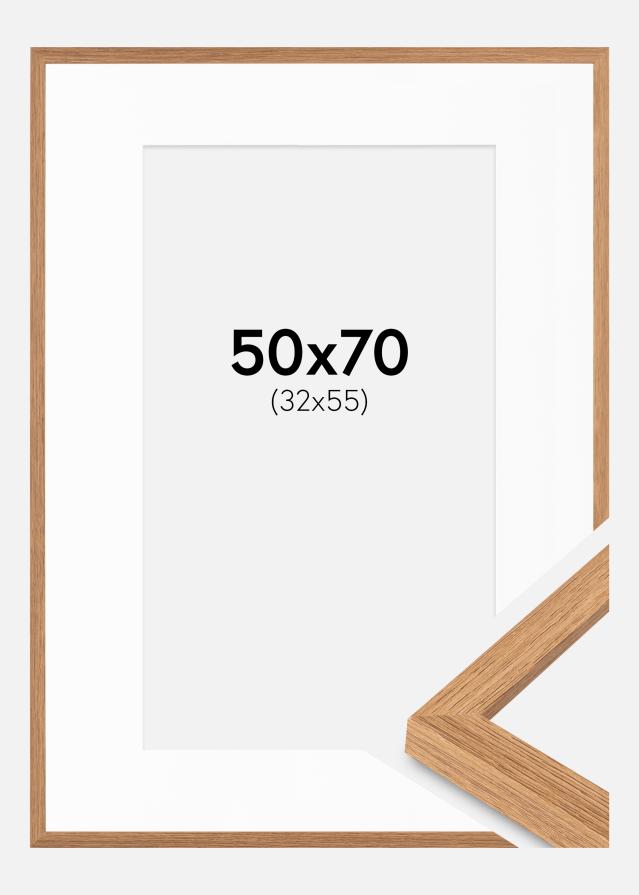 Ram med passepartou Fotolijst Modern Teak 50x70 cm - Passe-partout Wit 33x56 cm