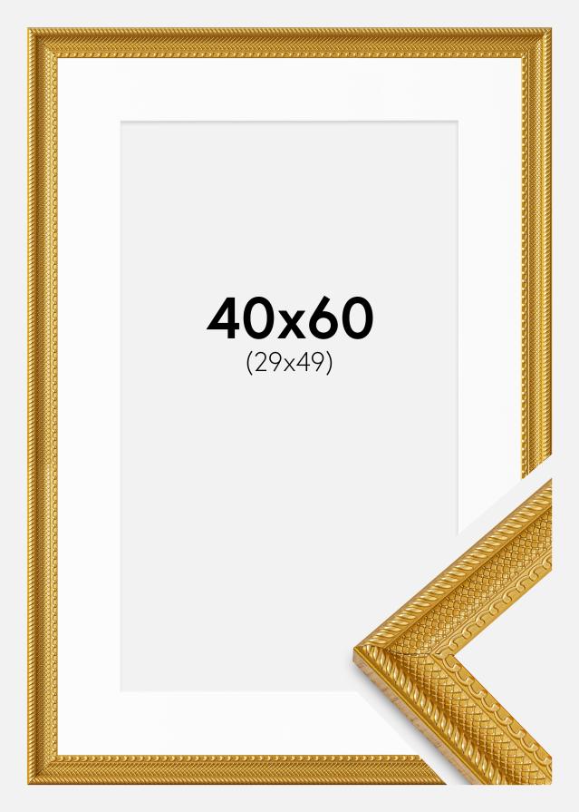 Ram med passepartou Fotolijst Lattice Goud 40x60 cm - Passe-partout Wit 30x50 cm