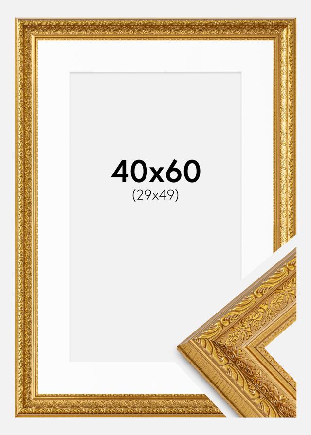 Ram med passepartou Fotolijst Ornate Goud 40x60 cm - Passe-partout Wit 30x50 cm