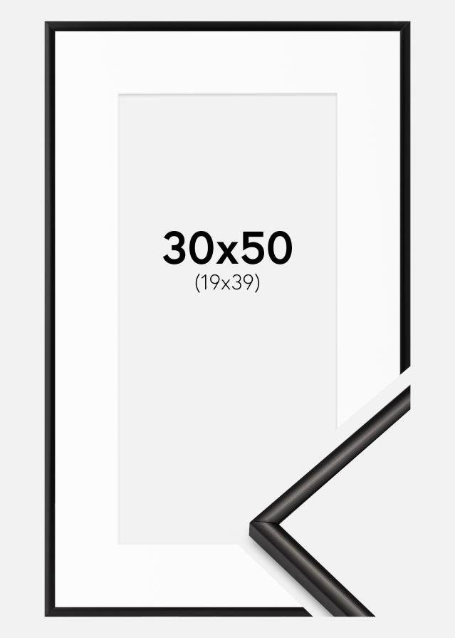Ram med passepartou Fotolijst Scandi Mat Zwart 30x50 cm - Passe-partout Wit 20x40 cm