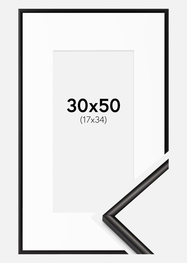 Ram med passepartou Fotolijst Scandi Mat Zwart 30x50 cm - Passe-partout Wit 18x35 cm