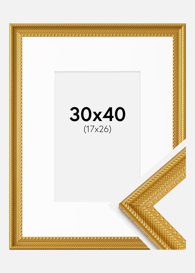 Ram med passepartou Fotolijst Lattice Goud 30x40 cm - Passe-partout Wit 18x27 cm