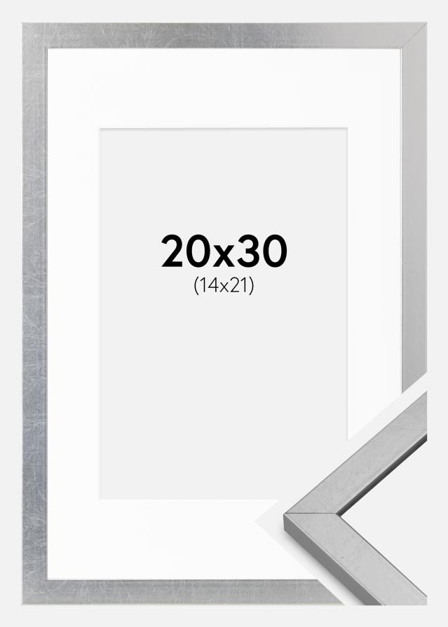 Ram med passepartou Fotolijst Minerva Zilver 20x30 cm - Passe-partout Wit 15x22 cm