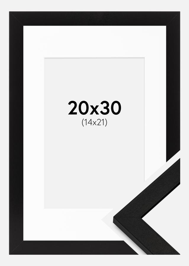 Ram med passepartou Fotolijst BGA Classic Zwart 20x30 cm - Passe-partout Wit 15x22 cm