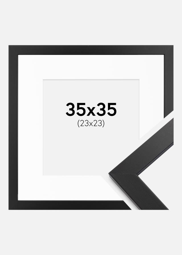 Ram med passepartou Fotolijst Black Wood 35x35 cm - Passe-partout Wit 24x24 cm