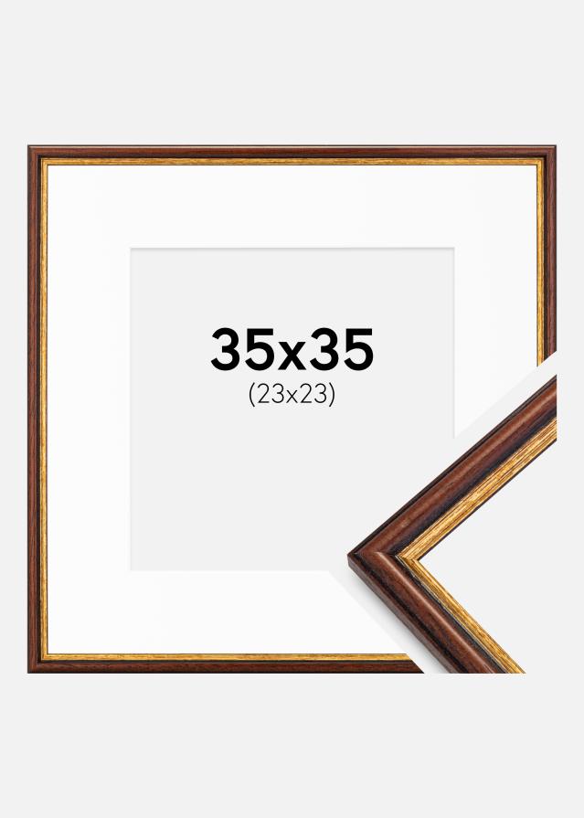 Ram med passepartou Fotolijst Horndal Bruin 35x35 cm - Passe-partout Wit 24x24 cm