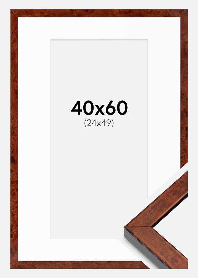 Ram med passepartou Fotolijst Hermes okkernoot 40x60 cm - Passe-partout Wit 25x50 cm