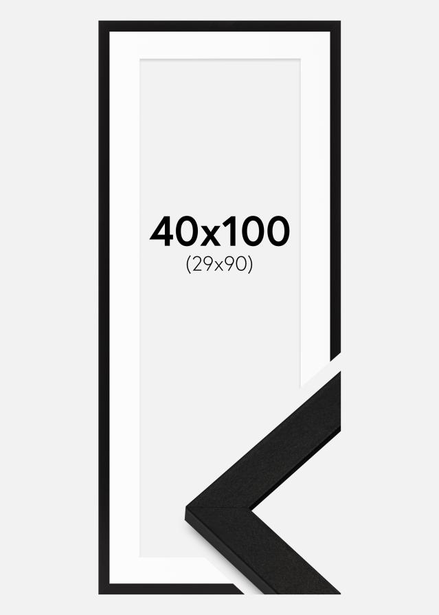 Ram med passepartou Fotolijst BGA Classic Zwart 40x100 cm - Passe-partout Wit 30x91 cm
