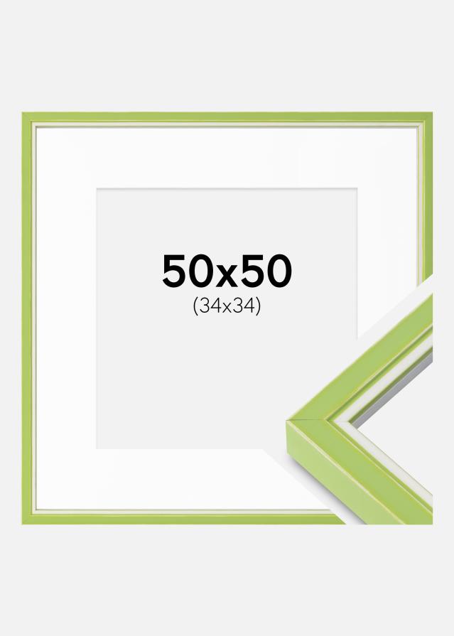 Ram med passepartou Fotolijst Diana Lichtgroen 50x50 cm - Passe-partout Wit 35x35 cm