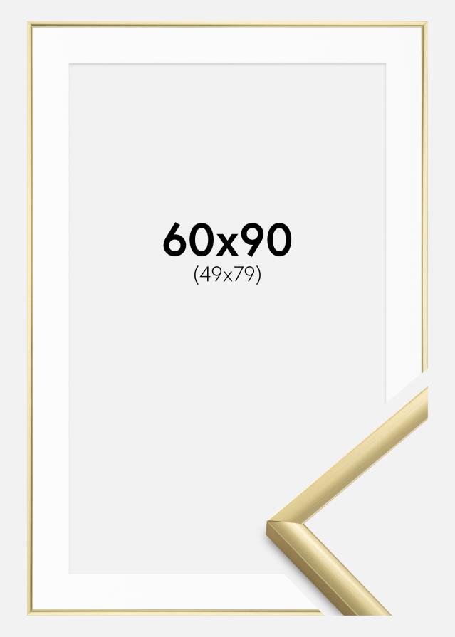 Ram med passepartou Fotolijst New Lifestyle Goud 60x90 cm - Passe-partout Wit 50x80 cm