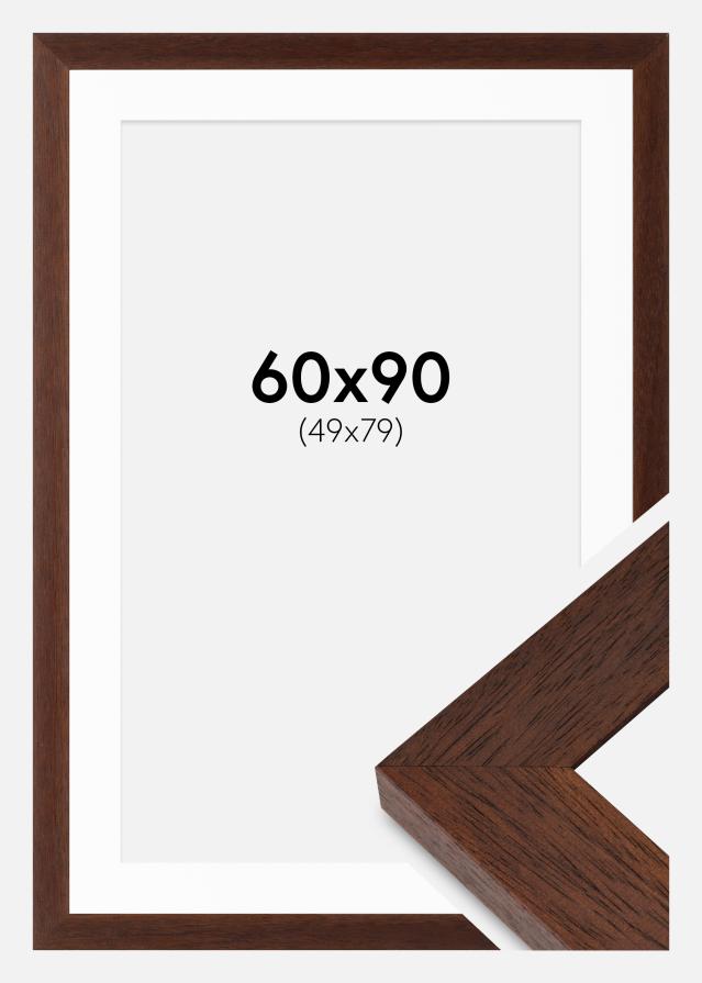 Ram med passepartou Fotolijst Juno Teak 60x90 cm - Passe-partout Wit 50x80 cm