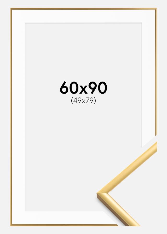 Ram med passepartou Fotolijst New Lifestyle Goud 60x90 cm - Passe-partout Wit 50x80 cm