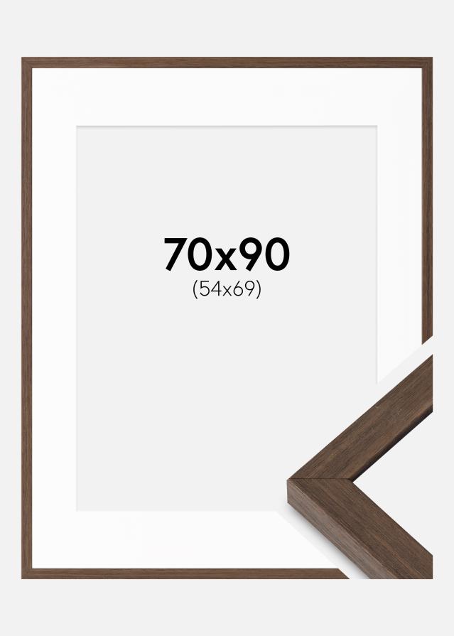 Ram med passepartou Fotolijst Hermes Okkernoot 70x90 cm - Passe-partout Wit 55x70 cm