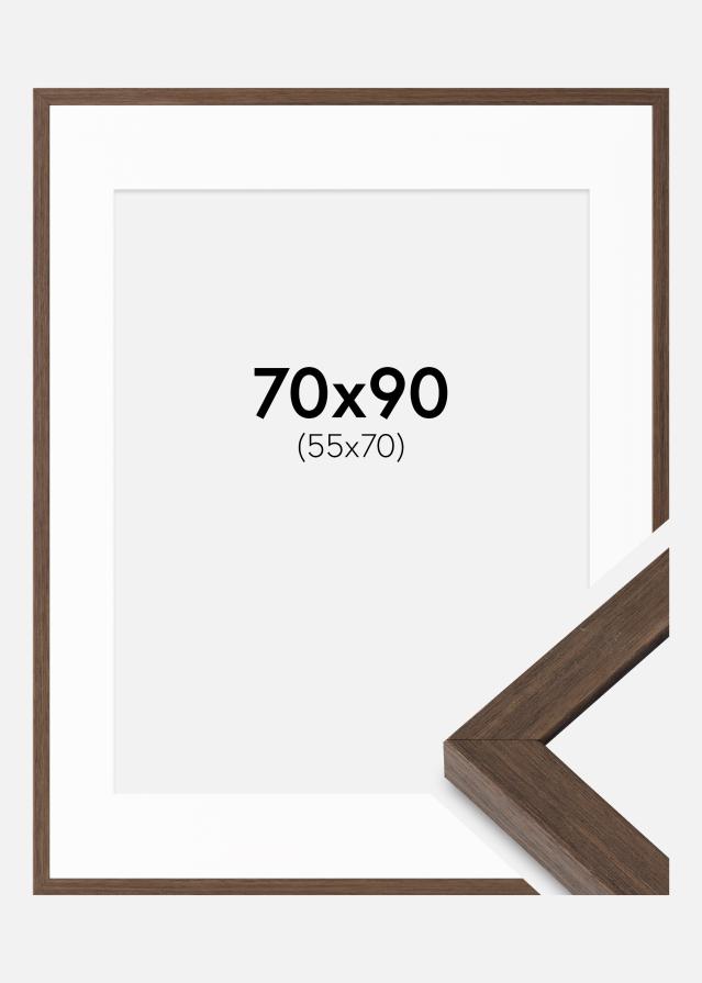 Ram med passepartou Fotolijst Hermes Okkernoot 70x90 cm - Passe-partout Wit 56x71 cm