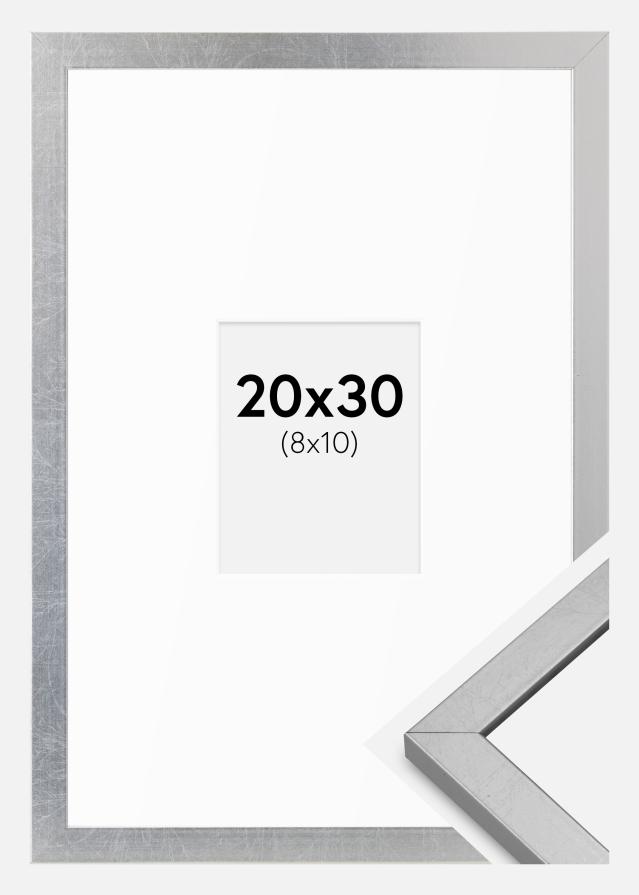Ram med passepartou Fotolijst Minerva Zilver 20x30 cm - Passe-partout Wit 9x11 cm