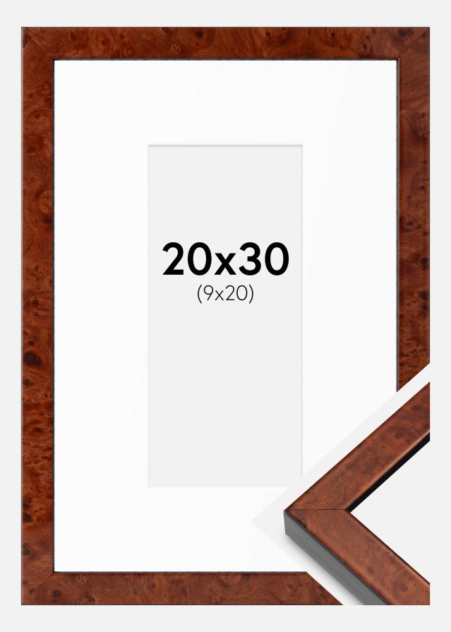 Ram med passepartou Fotolijst Hermes okkernoot 20x30 cm - Passe-partout Wit 10x21 cm