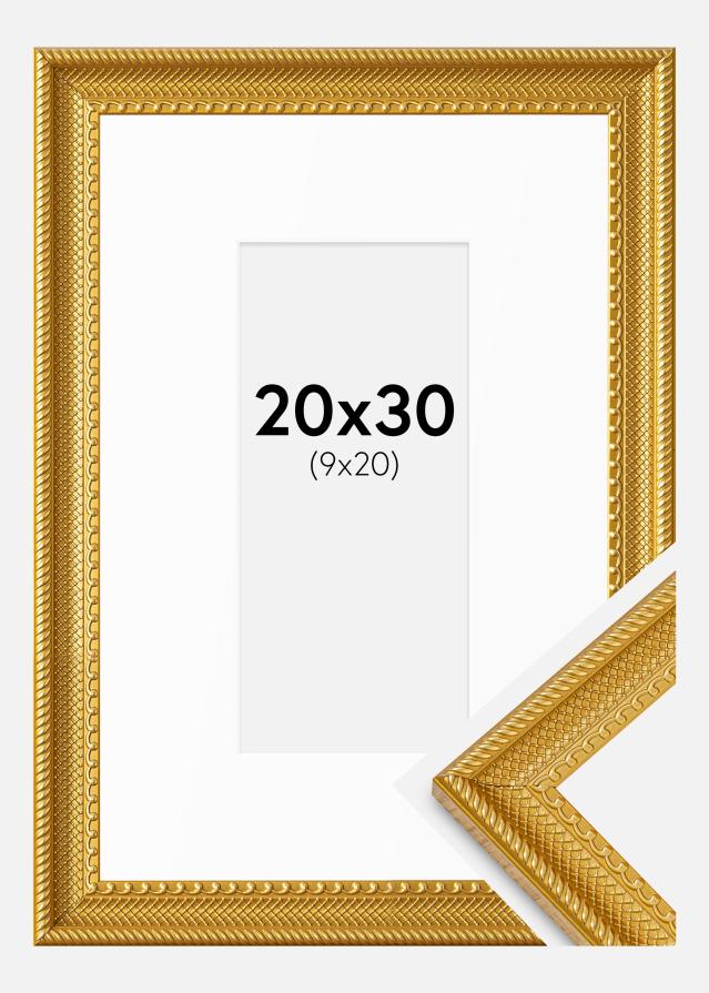 Ram med passepartou Fotolijst Lattice Goud 20x30 cm - Passe-partout Wit 10x21 cm