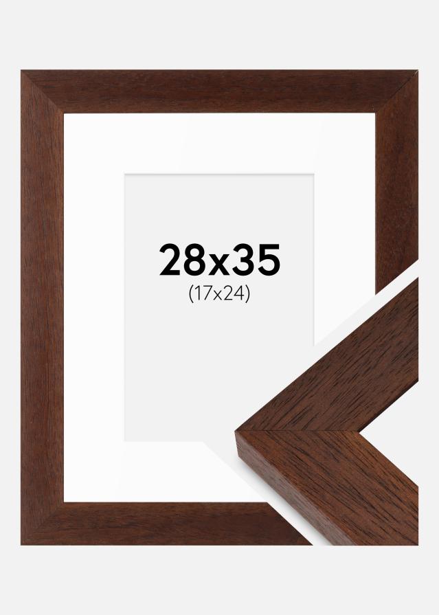 Ram med passepartou Fotolijst Juno Teak 28x35 cm - Passe-partout Wit 18x25 cm
