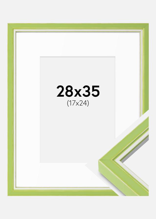 Ram med passepartou Fotolijst Diana Lichtgroen 28x35 cm - Passe-partout Wit 18x25 cm