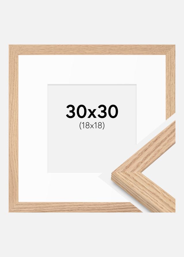Ram med passepartou Fotolijst Tidlös Massief Eik 30x30 cm - Passe-partout Wit 19x19 cm