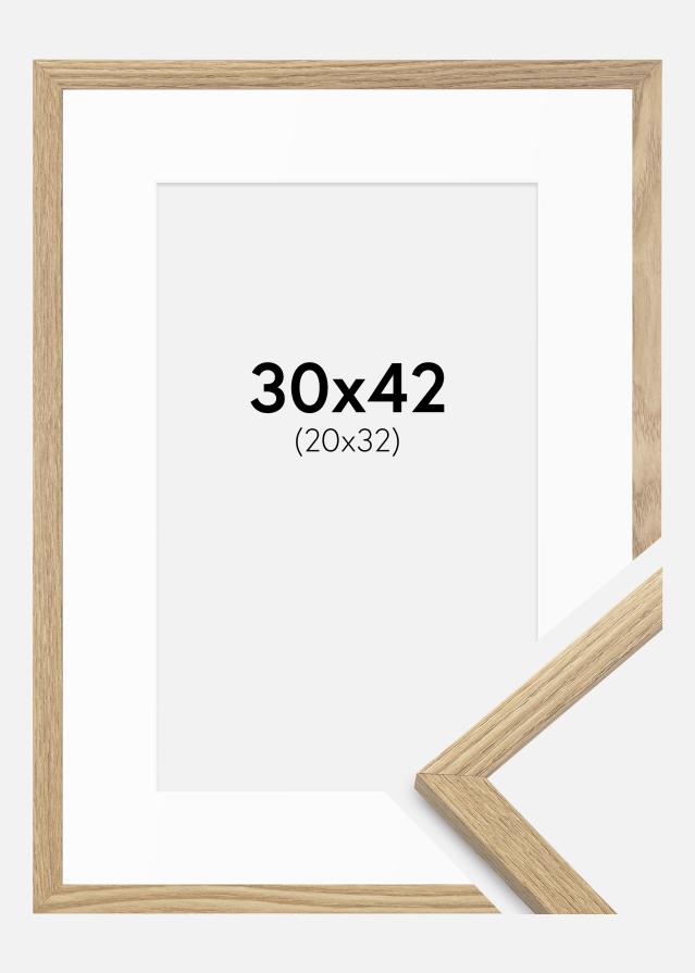 Ram med passepartou Fotolijst Trendy Eik 30x42 cm - Passe-partout Wit 21x33 cm