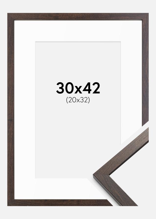Ram med passepartou Fotolijst Trendy Okkernoot 30x42 cm - Passe-partout Wit 21x33 cm