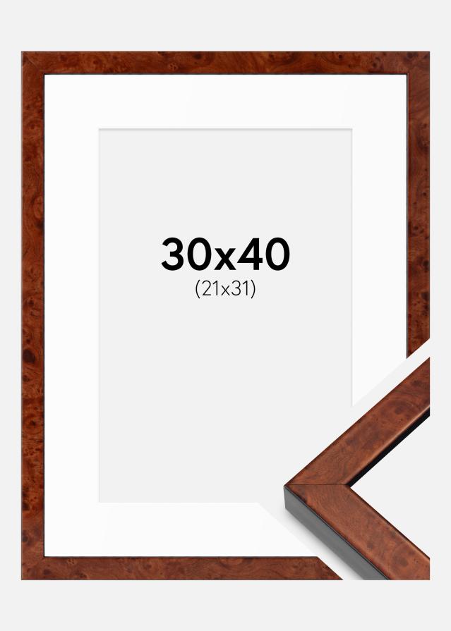 Ram med passepartou Fotolijst Hermes okkernoot 30x40 cm - Passe-partout Wit 22x32 cm