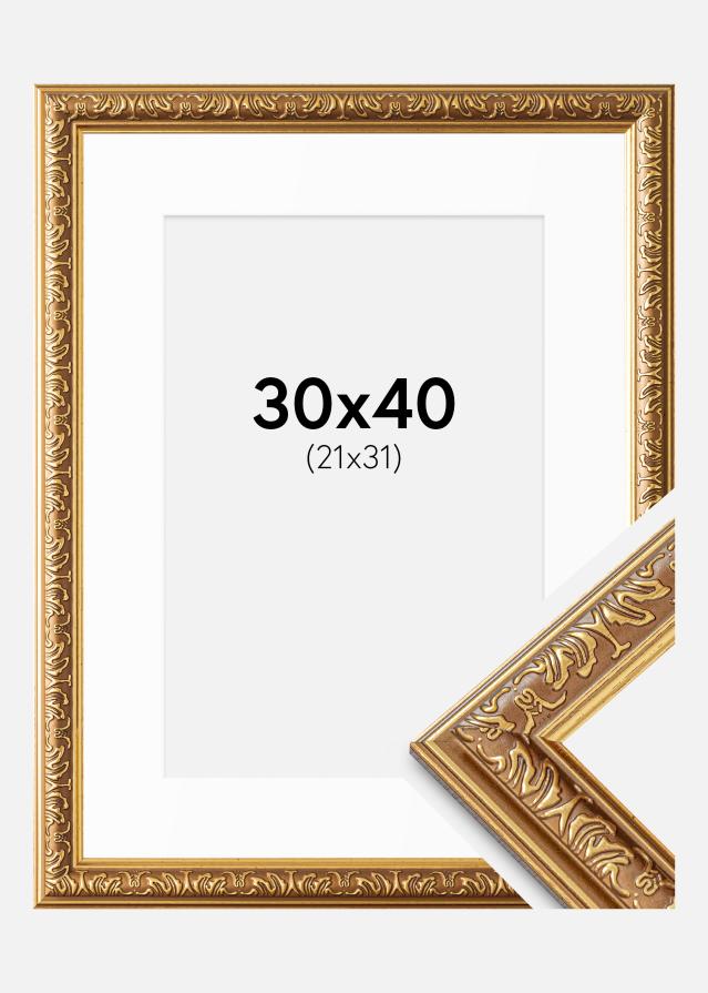 Ram med passepartou Fotolijst Swirl Goud 30x40 cm - Passe-partout Wit 22x32 cm